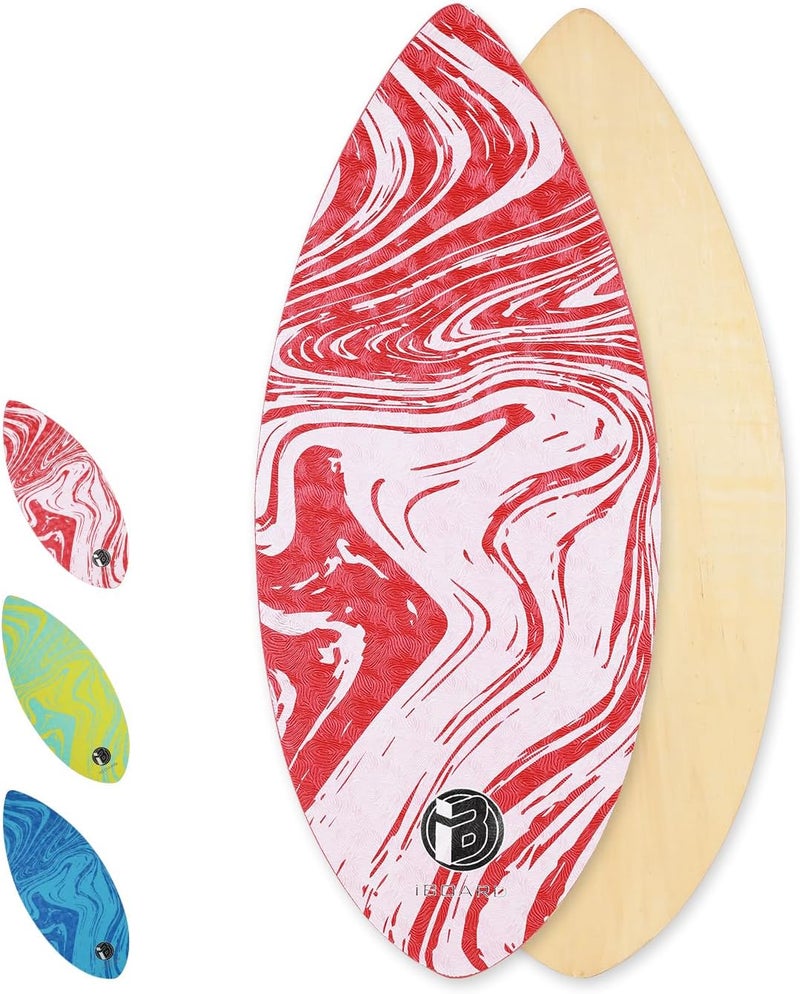 iBoard 41” Skipper Skimboard with High Gloss Coat Wooden Skim Boards for Beginners, Teenagers and Adults Beach Skimboard 3 Color Traction Pad to Choose - Image 1